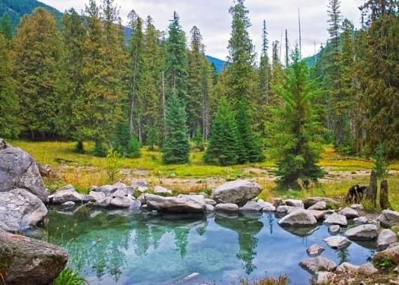 Jerry Johnson Hot Springs natural soaking pools in old-growth forest along Lochsa River Highway 12 Idaho