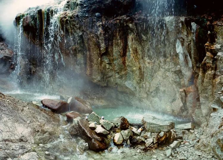 Kirkham Hot Springs hot waterfall and soaking pools along South Fork Payette River near Lowman Idaho
