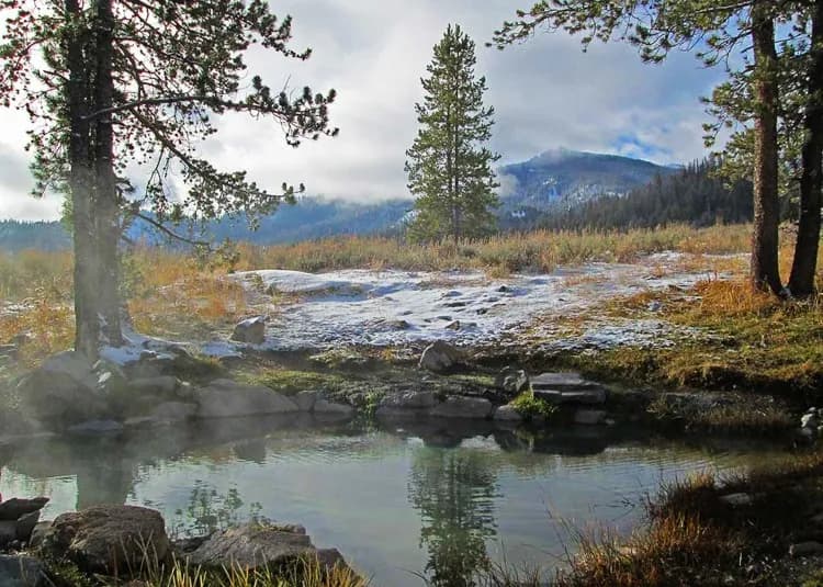 Russian John Hot Spring small natural soaking pool in sagebrush landscape near Ketchum Sun Valley Idaho
