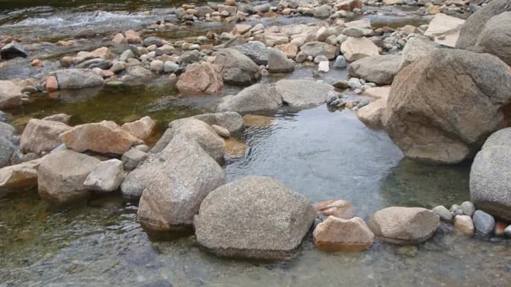 Sunbeam Hot Springs roadside soaking pools along Salmon River on Highway 75 near Stanley Idaho